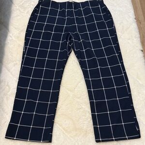 Melloday Boutique Navy White Plaid Pull On Dress Pant